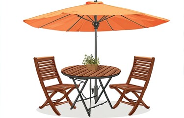 Outdoor patio furniture set under an orange umbrella