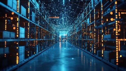 Futuristic data center, glowing network connections - Powered by Adobe