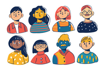 Diverse Portrait Collection: An inclusive collection of illustrated portraits showcasing a range of faces, skin tones, and expressions, celebrating the beauty of human diversity.