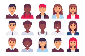 Diverse Portrait Set: A collection of stylized portraits showcasing a variety of expressions and appearances, ready for any project.