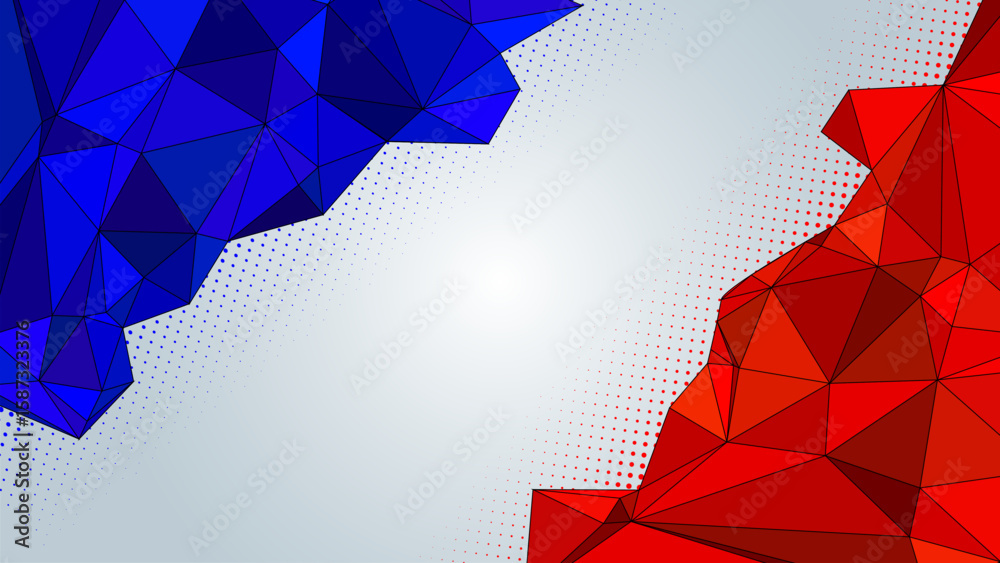 Fototapete abstract geometric background with triangle shape pattern, red and blue prismatic lowpoly element wi