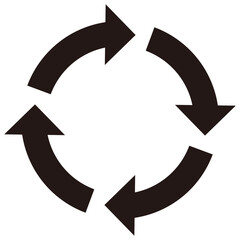4つの矢印が回転するシンプルな回転矢印1（サイクル矢印）　黒　単体