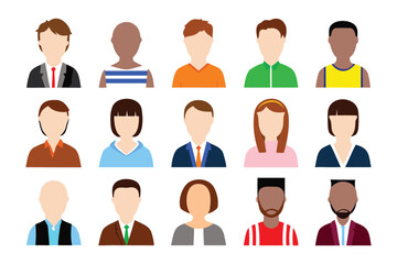 Diverse Portraits: A collection of avatar portraits representing a wide range of faces, clothing styles, and skin tones, ideal for illustrating diversity and inclusion.