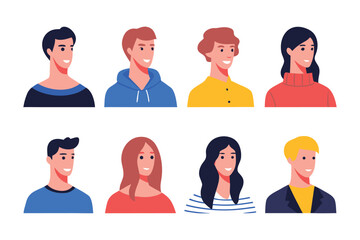 Diverse Faces: A collection of illustrated portraits showcasing a spectrum of smiles and personalities, exuding positivity, optimism, and a sense of community