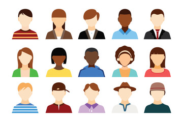 Diverse Avatar Collection: A vibrant array of diverse avatars, each representing a unique individual, are presented in this versatile visual resource.