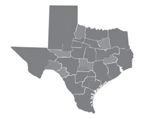 Minimalist Gray Map of Texas with Smooth Corners and Stylized Edges, Graphic Cutout Style, isolated on transparent background PNG