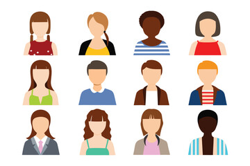Diverse User Avatar Collection: Twelve unique faceless avatar illustrations, symbolizing a range of diverse people in simple, flat vector style.