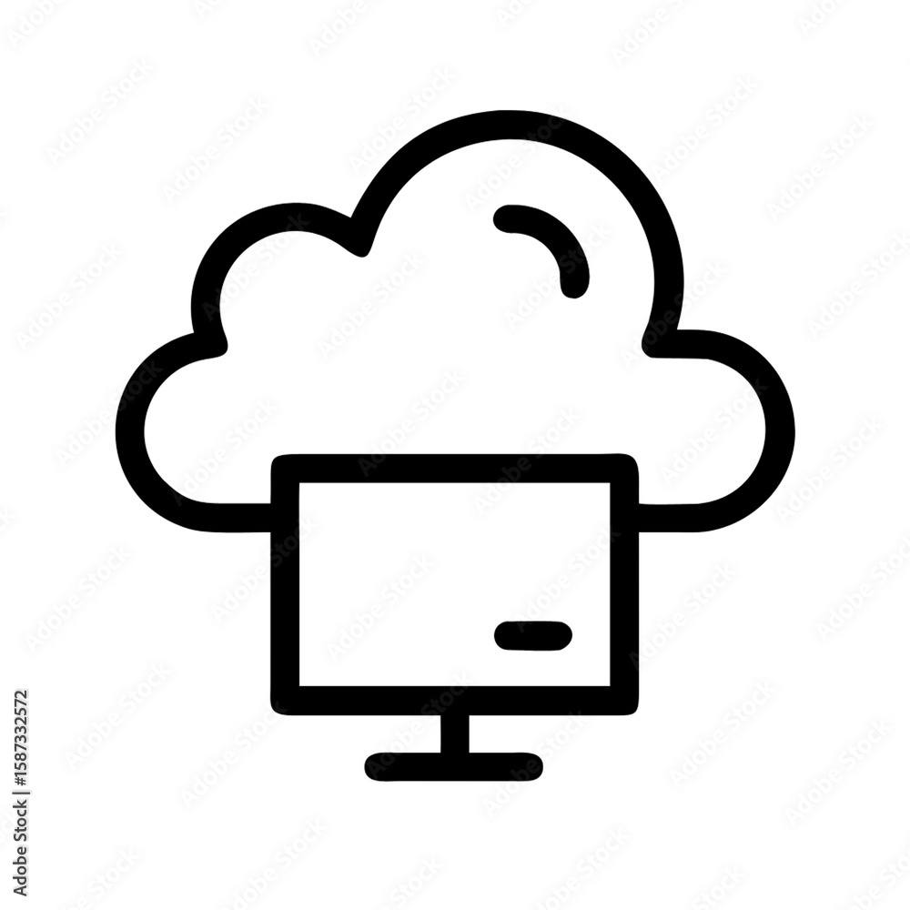 Fototapete An outline icon of a computer monitor connected to a cloud isolated on transparent background