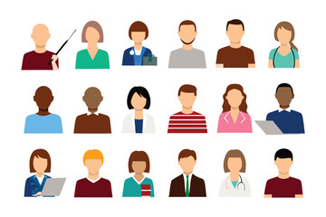 People Portraits: A visual representation of a diverse group of people, showcasing different professional roles and backgrounds in a simple illustration.