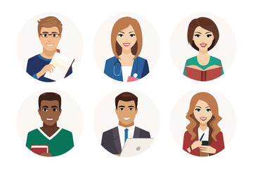 Diverse Professionals Avatar Set: A collection of avatar portraits showcasing various professions and individuals, exuding professionalism and personality