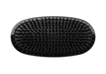 Black oval paddle hair brush with detangling bristles isolated on transparent background
