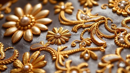 Opulent detailing traditional artistry, luxurious embellishment, intricate patterns, cultural heritage, exquisite craftsmanship, festive grandeur.