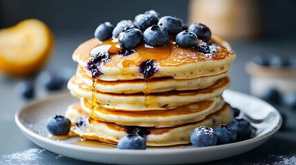 A stack of fluffy buttermilk pancakes 