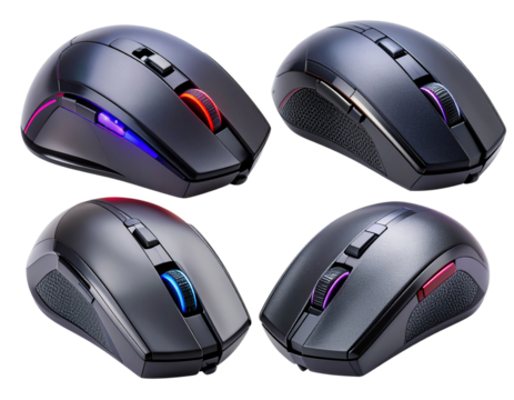 Gaming Mouse Collection with RGB Lighting and Sleek Designs, Angled Perspective, isolated on transparent background PNG