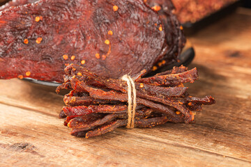 Beef strips, finely chopped beef jerky