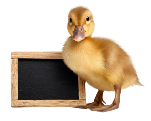 Yellow duckling with a small chalkboard