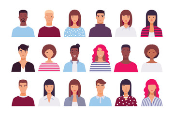 Diverse Portrait Collection: A vibrant array of people illustrations showcase a diverse range of individuals, each with unique features and expressions.