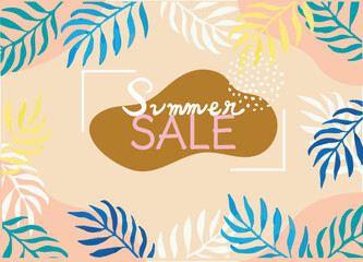 夏 セールやイベント 爽やかな南国の植物 トロピカル　イラストフレームベクター素材
