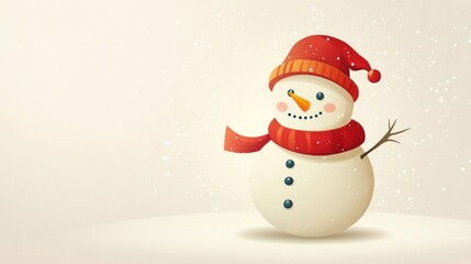 Cartoon snowman on snowy background; festive; winter; cute; digital illustration; stock photo; decorative; holiday