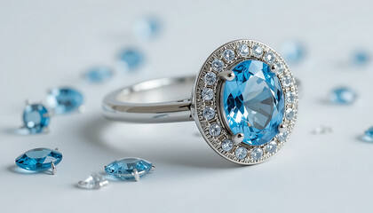 Elegant Silver Ring with Oval Blue Gemstone.