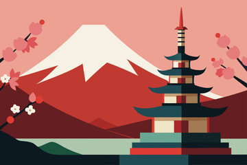 vector illustration of japanese pagoda in the background