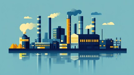 Obraz premium Industrial factory complex reflected in water