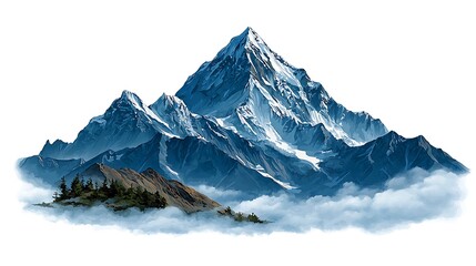 Fototapeta premium Majestic snow capped mountain range emerging from soft white clouds