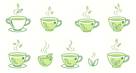 Organic tea set, Tea time concept, Fresh tea set, Traditional teapot, Stylish tea set, Teapot steaming, Green teacups, Bamboo tea tray, Ceramic teapot, Tea set drawing, Tea collection vector, Cozy tea