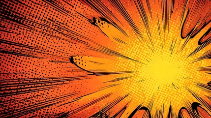 Comic book explosion background orange yellow halftone effect action superhero graphic novel backdrop design art