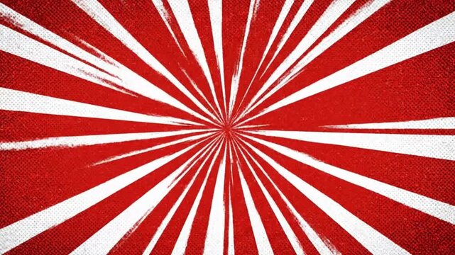 Retro anime comic burst with halftone texture in red and white tones, seamless looping motion background in 4K