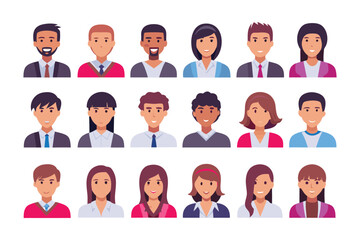 Diverse Avatar Portraits: A collection of various portrait icons with diverse individuals, showcasing a multitude of expressions, styles, and personalities.