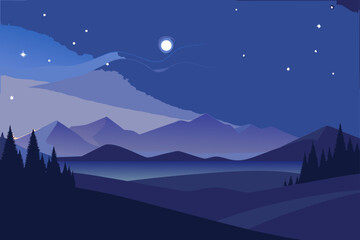 Fototapeta premium night landscape with mountains and clouds