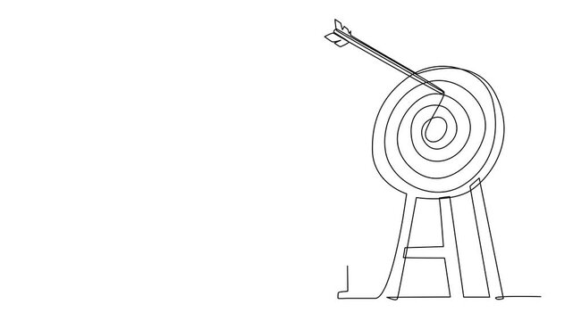 Self drawing animation of continuous one line drawing ambition Arab businesswoman arrow missed at the target. Failed hit archery target. Business challenge failure metaphor. Full length animated