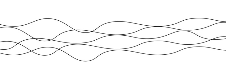 Thin line wavy abstract vector background. Curve wave seamless pattern. Line art striped graphic template. Vector illustration.