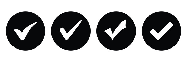 Checkmark icon. Black checkmark vector set. Check box icon with correct, accept concept. 