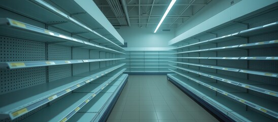Obraz premium Inflation impact concept. Empty grocery store shelves in a modern setting.