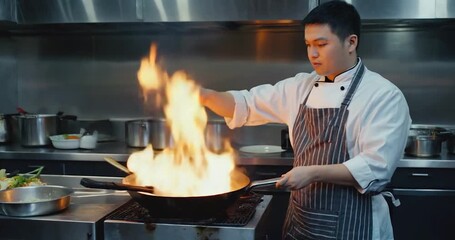 Chef cooking stir fry in kitchen - Powered by Adobe