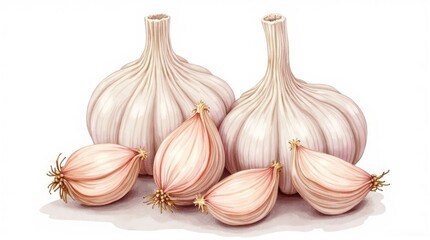 Hand-drawn illustration of garlic bulbs.