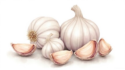 Hand-drawn illustration of garlic bulbs and cloves.
