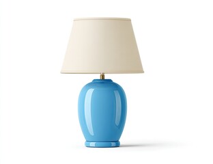 Cream-shaded, light blue ceramic table lamp