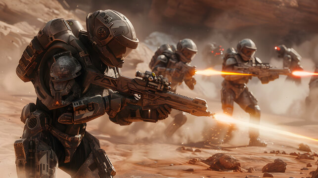 space infantry battle on alien planet soldiers