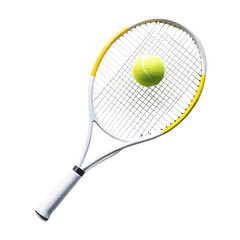 Tennis racket and Yellow Tennis ball sports equipment on transparent