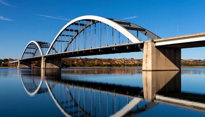 Obraz premium Modern arch bridge over calm river