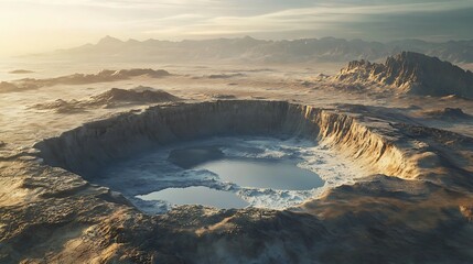 Vast crater lake in desert landscape