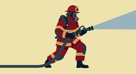 Obraz premium Firefighter in Action with Water Hose