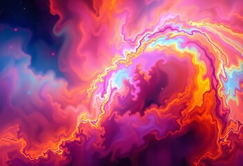 Obraz premium Swirling nebulae in vibrant, cosmic hues create a psychedelic, abstract space background, illustration, imaginative