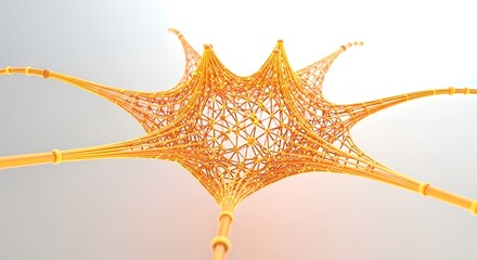 An intricate, abstract digital network, beautifully crafted with interwoven orange strands, forming a complex mesh that visually represents interconnected systems and data flow, resembling a delicate