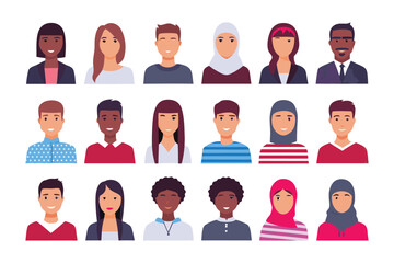 Diverse Avatar Set: A collection of diverse and inclusive avatar icons representing people of various ethnicities, genders, and styles, perfect for user profiles or digital identity.
