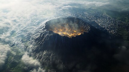 Volcanic eruption aerial view