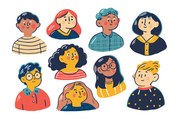 Vibrant Portrait Collection: A collection of colorful illustrations of diverse individual faces, radiating unique character and individuality, inviting a glimpse into the inner world.